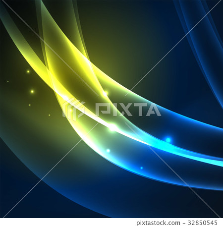 Energy lines, glowing waves in the dark, vector 32850545
