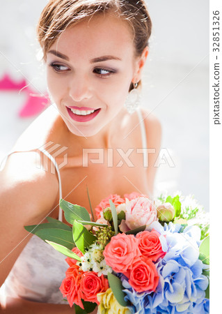 Beautiful bride in wedding dress, white background Beautiful bride in wedding dress, white background 32851326