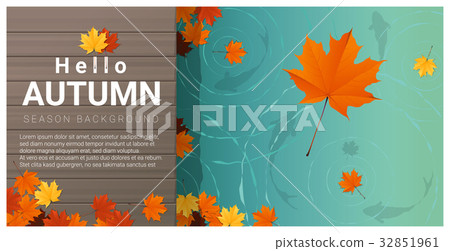 Hello autumn with colorful leaves on wooden pier Hello autumn with colorful leaves on wooden pier 32851961