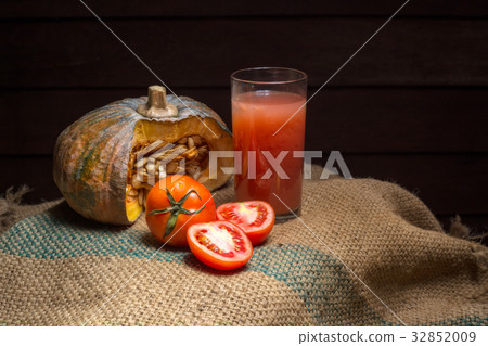 Tomato juice and Pumpkin with Red tomato Placed Tomato juice and Pumpkin with Red tomato Placed 32852009