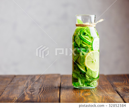 Detox Water Infused with Lemon, Cucumber and Mint. Detox Water Infused with Lemon, Cucumber and Mint. 32852384