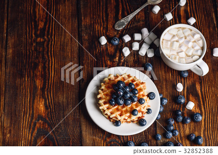 Waffles with Blueberry and Hot Chocolate. Waffles with Blueberry and Hot Chocolate. 32852388