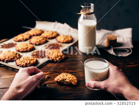 Oatmeal Cookies and Glass of Milk. 32852515