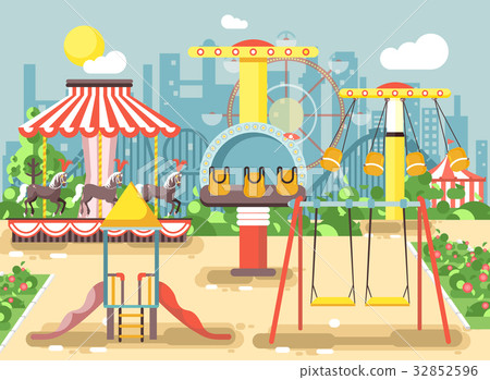 Vector illustration of empty amusement park 32852596