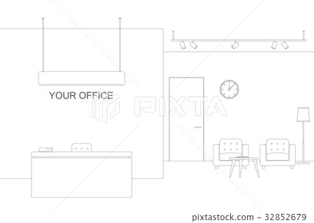 Office line interior with furniture. Office line interior with furniture. 32852679