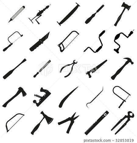 Set of labor tools - black vector icon 32853819