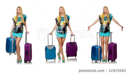 Travel vacation concept with luggage on white Travel vacation concept with luggage on white 32855085