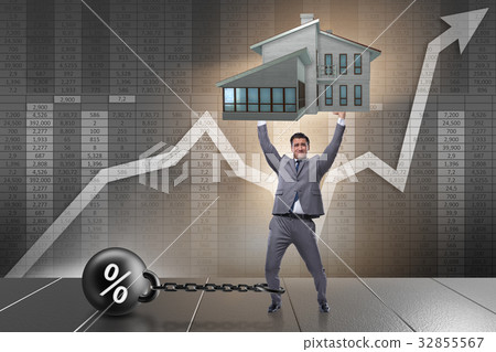 Businessman in mortgage debt financing concept 32855567