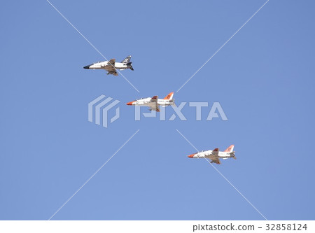 U.S. Navy jet training machine T-45C Gos Hawk flights with a clear blue sky backdrop U.S. Navy jet training machine T-45C Gos Hawk flights with a clear blue sky backdrop 32858124