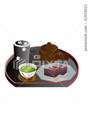 Today's sweet green tea and yokan 32858823