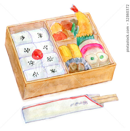 Watercolor illustration Food bento lunch box - Stock Illustration ...