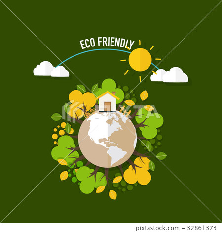 ECO FRIENDLY. Ecology concept with Green Eco Earth and Trees. Vector illustration ECO FRIENDLY. Ecology concept with Green Eco Earth and Trees. Vector illustration 32861373