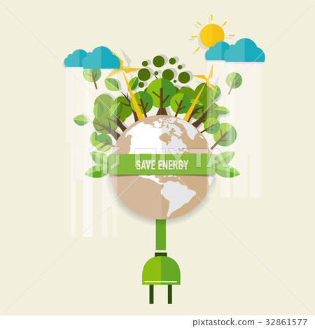 Energy saving concept with Green Eco Earth and Trees.. Vector illustration Energy saving concept with Green Eco Earth and Trees.. Vector illustration 32861577