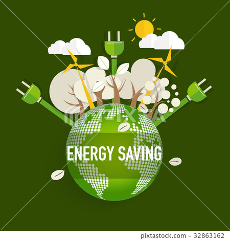 Energy saving concept with Green Eco Earth and Trees.. Vector illustration Energy saving concept with Green Eco Earth and Trees.. Vector illustration 32863162