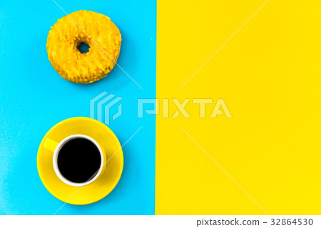 Coffee cup and donut minimalistic colorful design 32864530