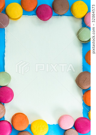 Colorful macaroons with space for recipe 32864573