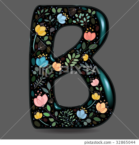 插图素材: black glared symbol b with watercolor flowers