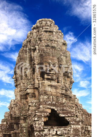 Giant stone face in Prasat Bayon Temple Angkor Wat Giant stone face in Prasat Bayon Temple Angkor Wat 32865576