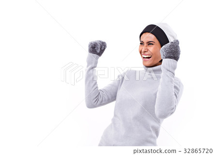 happy, joyful, exited, surprised woman looking up 32865720