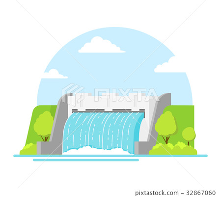 Cartoon Hydroelectric Station on a Landscape 32867060