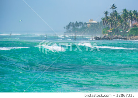 Beautiful stormy sea with waves 32867333