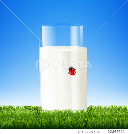 Milk Glass With Grass And LadyBug Milk Glass With Grass And LadyBug 32867511