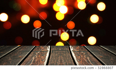 Perspective wood and bokeh background of night and 32868807