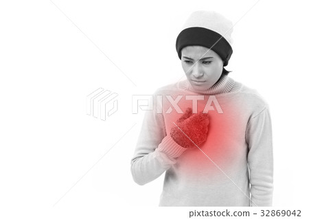 sick woman suffering from nausea or reflux 32869042