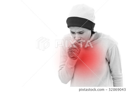 sick woman coughing 32869043