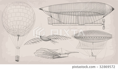 Hand drawn element vintage air transport airship 32869572