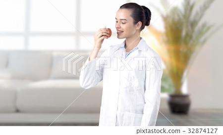Beautiful medical woman doctor in uniform. Studio 32874127