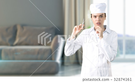 Beautiful medical woman doctor in uniform. Studio 32874161