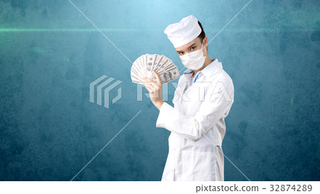 Beautiful medical woman doctor in uniform. Studio 32874289