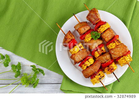 Grilled pork shish kebab with paprika Grilled pork shish kebab with paprika 32874989
