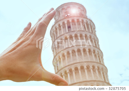 Leaning Tower of Pisa and hand Leaning Tower of Pisa and hand 32875705