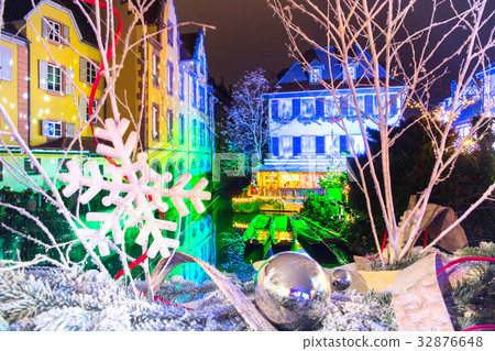 Christmas street at night, Colmar, Alsace, France 32876648