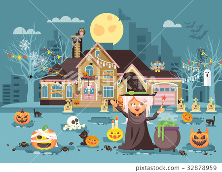 Vector illustration cartoon character child Trick Vector illustration cartoon character child Trick 32878959