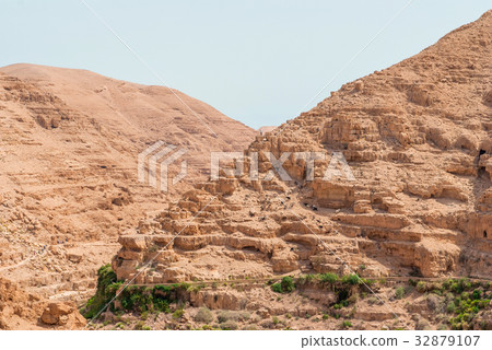 Wadi Qelt in Judean desert around St. George 32879107
