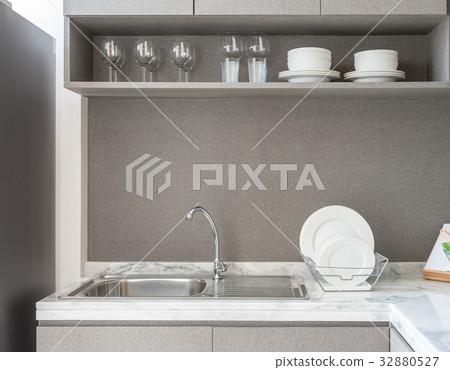 modern kitchen room with sink on granite counter modern kitchen room with sink on granite counter 32880527