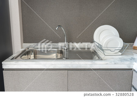 modern kitchen room with sink on granite counter modern kitchen room with sink on granite counter 32880528