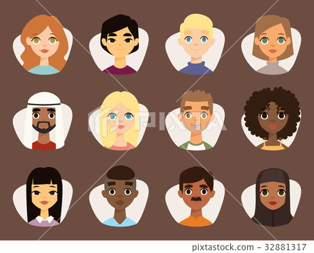 Set of diverse round avatars with facial features 32881317