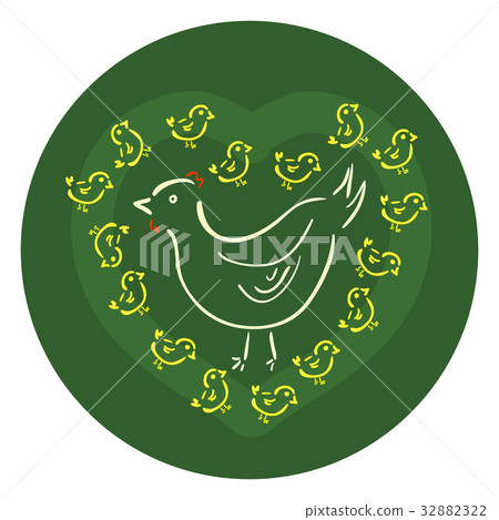 Vector silhouettes of hen and chicks, family icon Vector silhouettes of hen and chicks, family icon 32882322