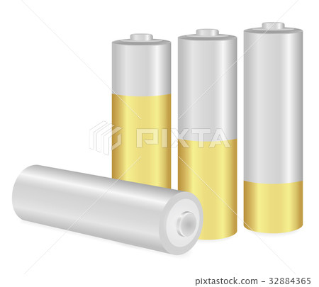 Metallic AA batteries over white background Metallic AA batteries over white background 32884365