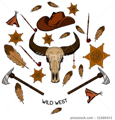 Set of wild west american indian designed elements 32886931