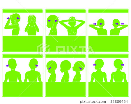 Exercise and stretch of the cervical spine (green, not explained) Exercise and stretch of the cervical spine (green, not explained) 32889464