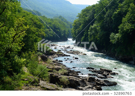 Summer landscape with mountain river Summer landscape with mountain river 32890763