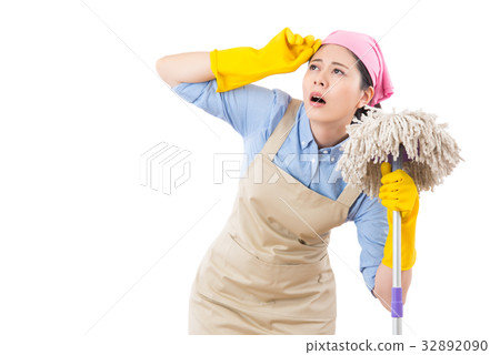 Tired and exhausted cleaning woman Tired and exhausted cleaning woman 32892090