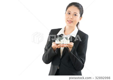 beauty woman agent holding house. 32892098