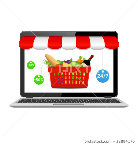 Online store concept on laptop screen awning Online store concept on laptop screen awning 32894176