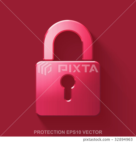 Closed red pad lock with key, 3d icon Stock Illustration